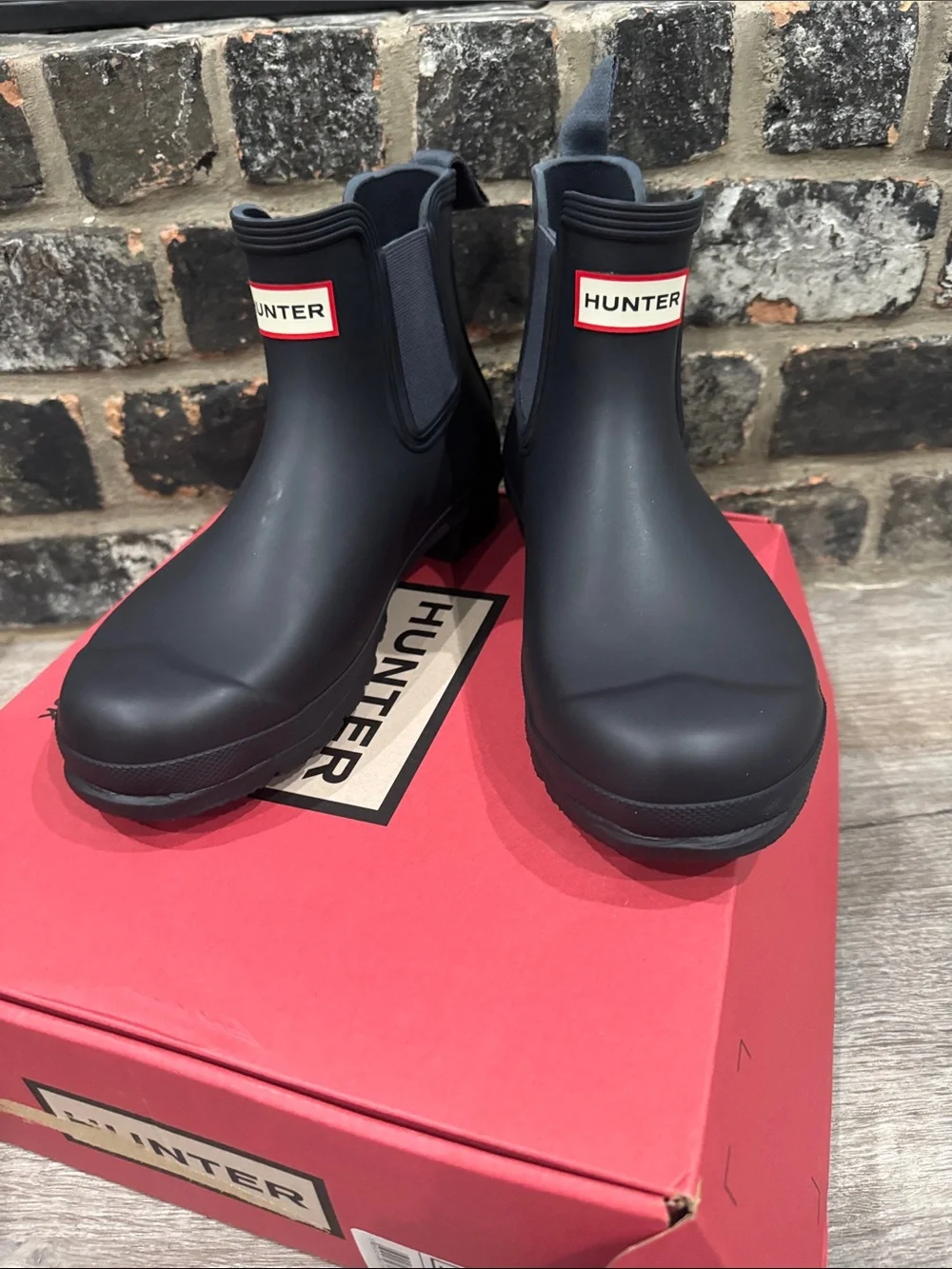Hunter Black Original Chelsea Short Rain Boot with Red Logo